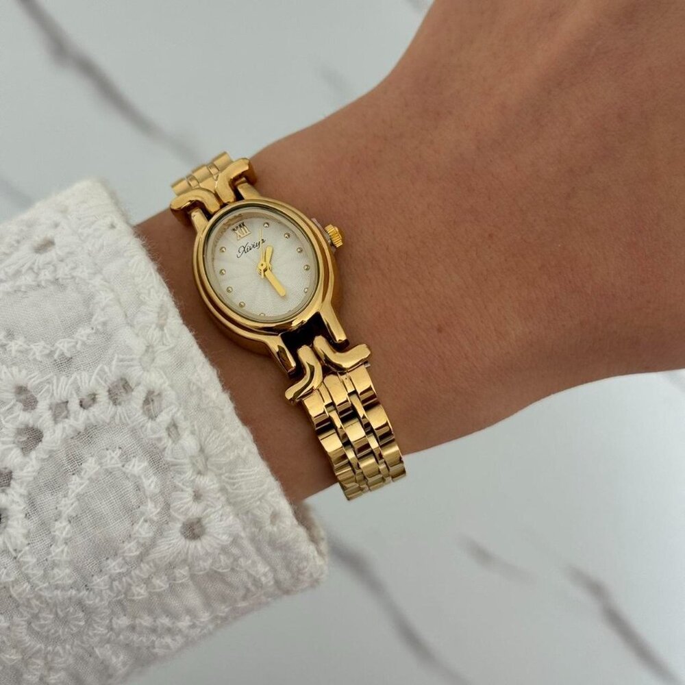 Sku0468 Retro Gold White dial Women Fashion Oval Watch Stainless steel +gift bag - Picture 3 of 6